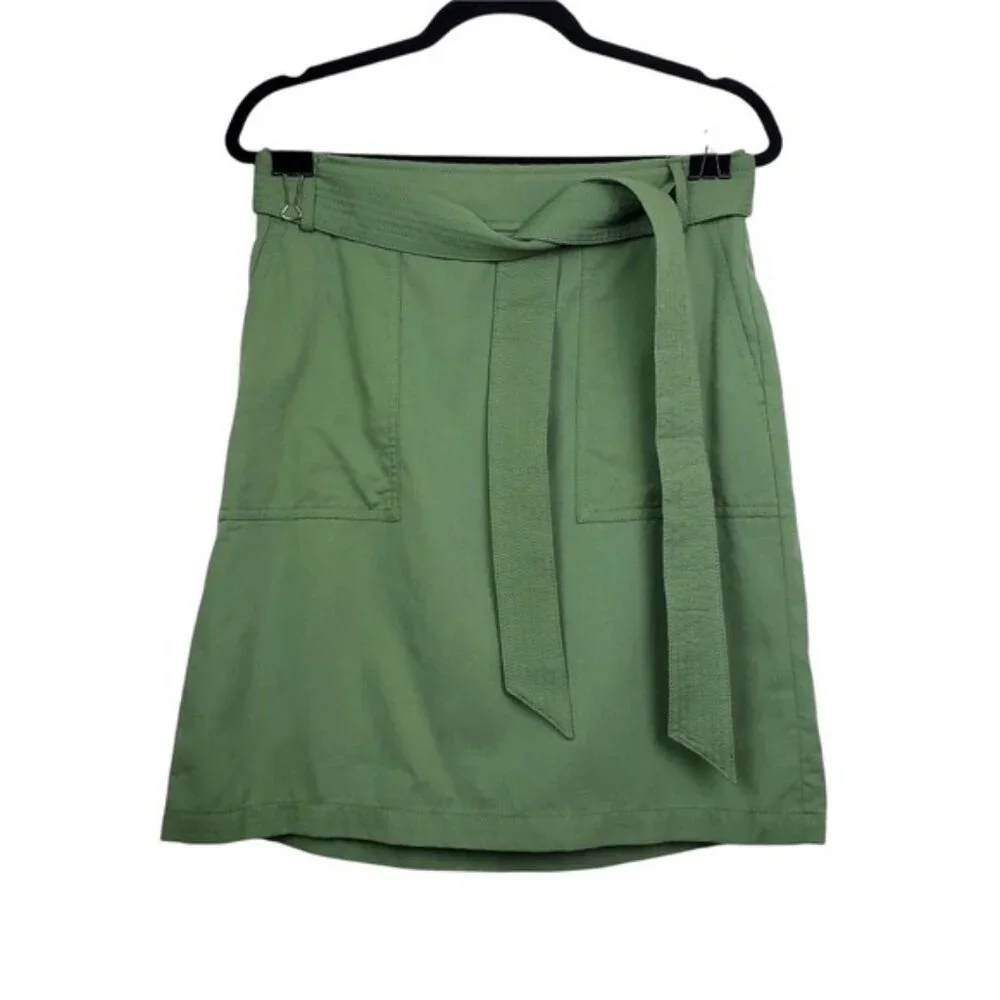 J.Crew Factory Womens Green Belted A-Line Twill Skirt Size 6 NWT - Picture 1 of 3